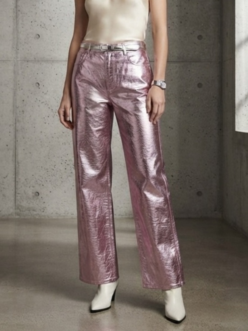 Wild Fox Metallic Pink High-Rise Wide Leg Pants Size Small
